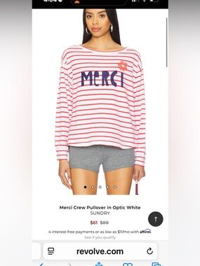 Sundry White & Red Striped 'MERCI' Long Sleeve Tee